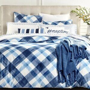 Charter Club Damask Designs Painted Plaid Blue 3 PC KING Duvet & Shams Set
